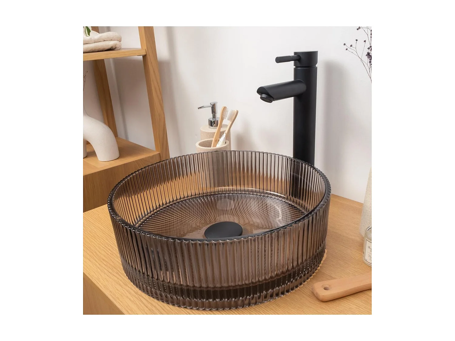 Lavabo da appoggio rotondo in vetro nero testurizzato TALLY da 36 cm