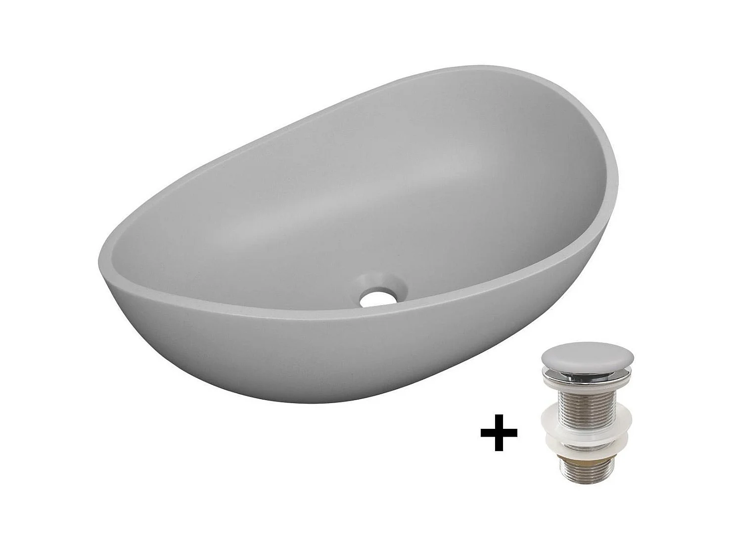 Lavabo orgánico de cemento liso 57x37cm + tapón IRIS