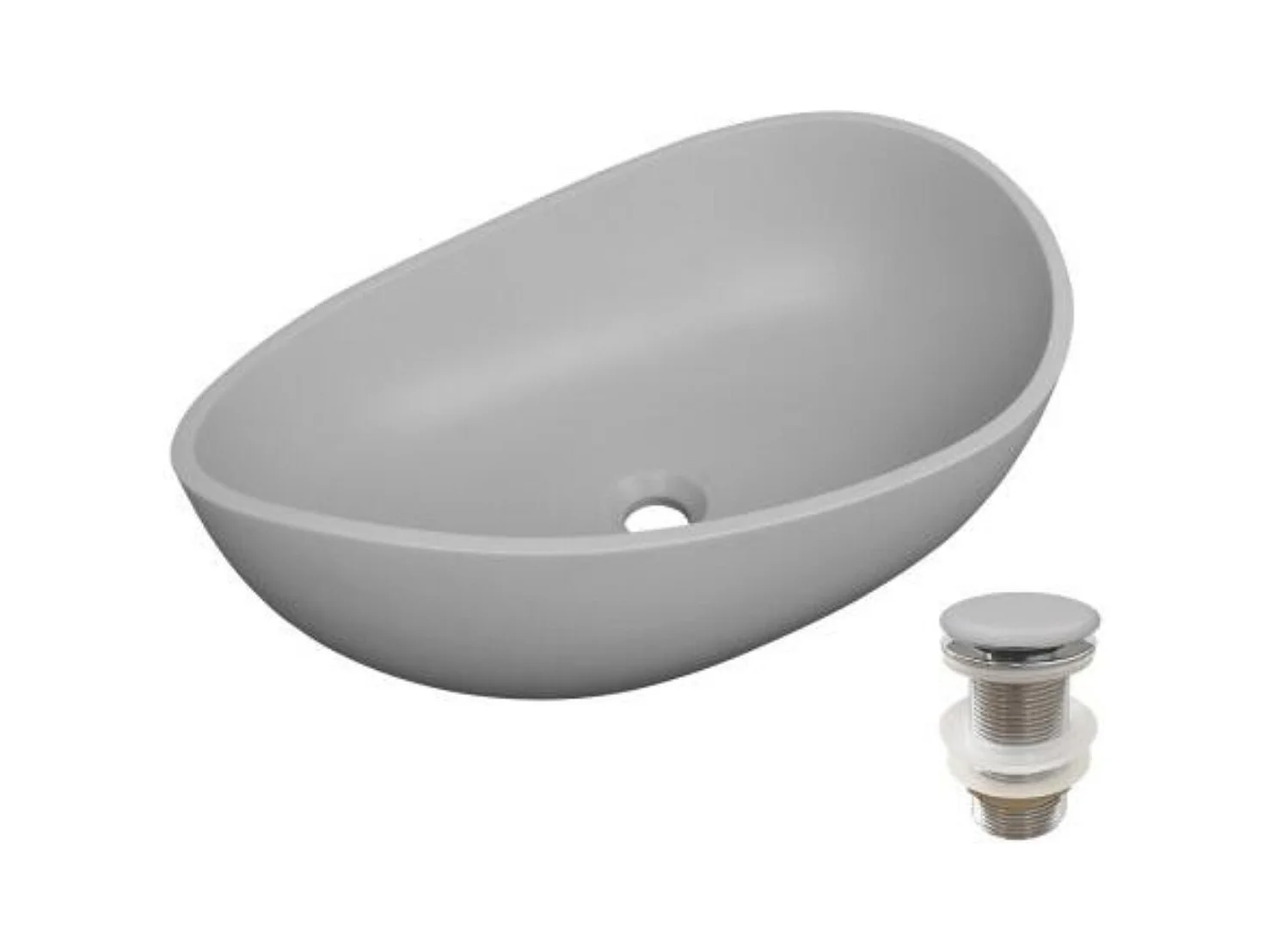 Organisches Aufsatzwaschbecken aus glattem Beton 57x37cm + IRIS-Abfluss