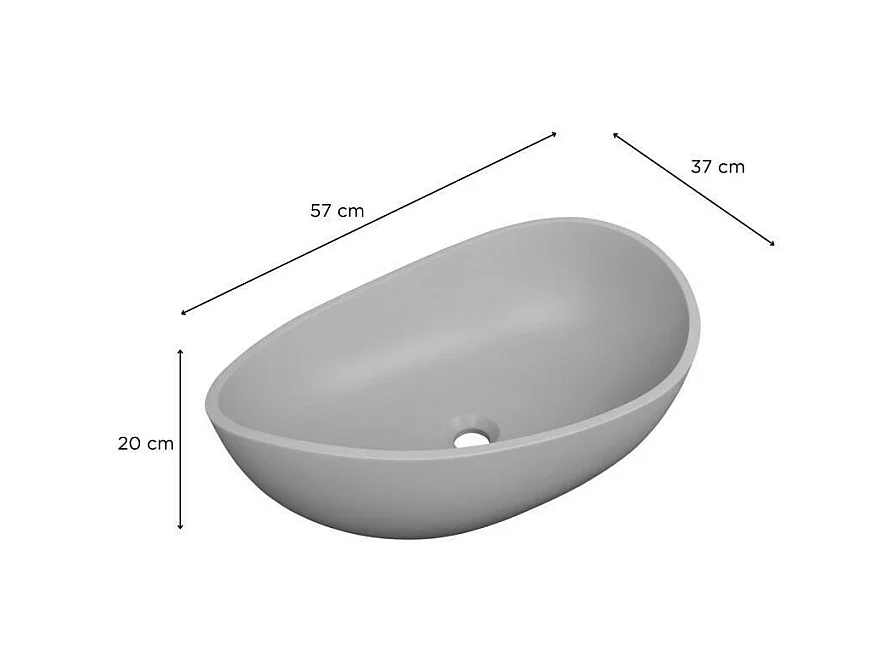 Organisches Aufsatzwaschbecken aus glattem Beton 57x37cm + IRIS-Abfluss