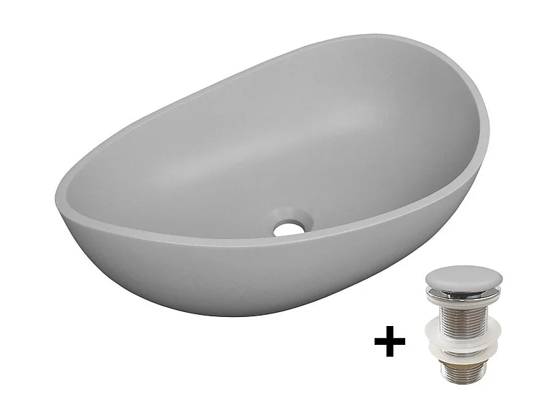 Organisches Aufsatzwaschbecken aus glattem Beton 57x37cm + IRIS-Abfluss