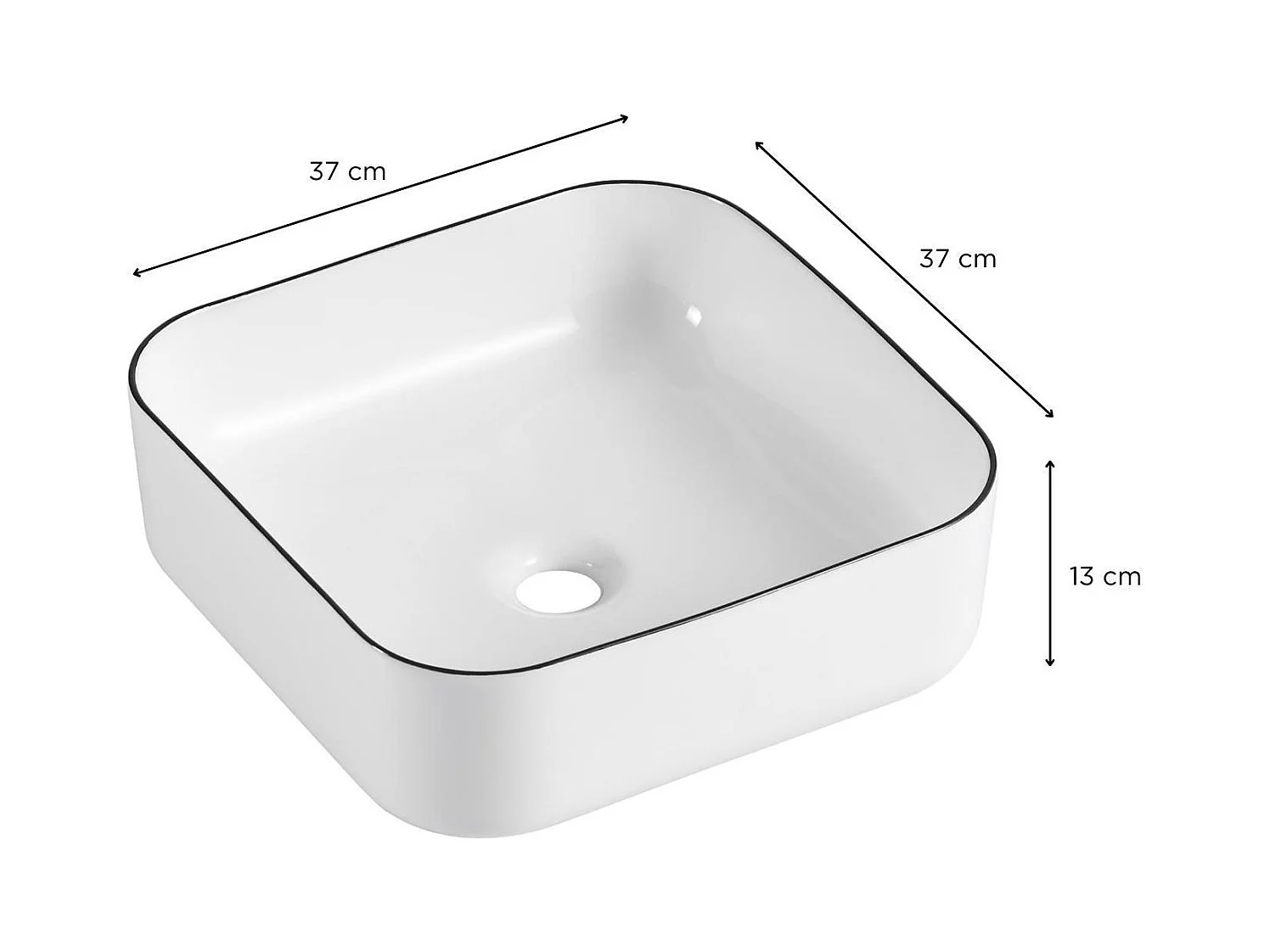 Vasque à poser carrée en céramique blanche avec liseret noir 37cm