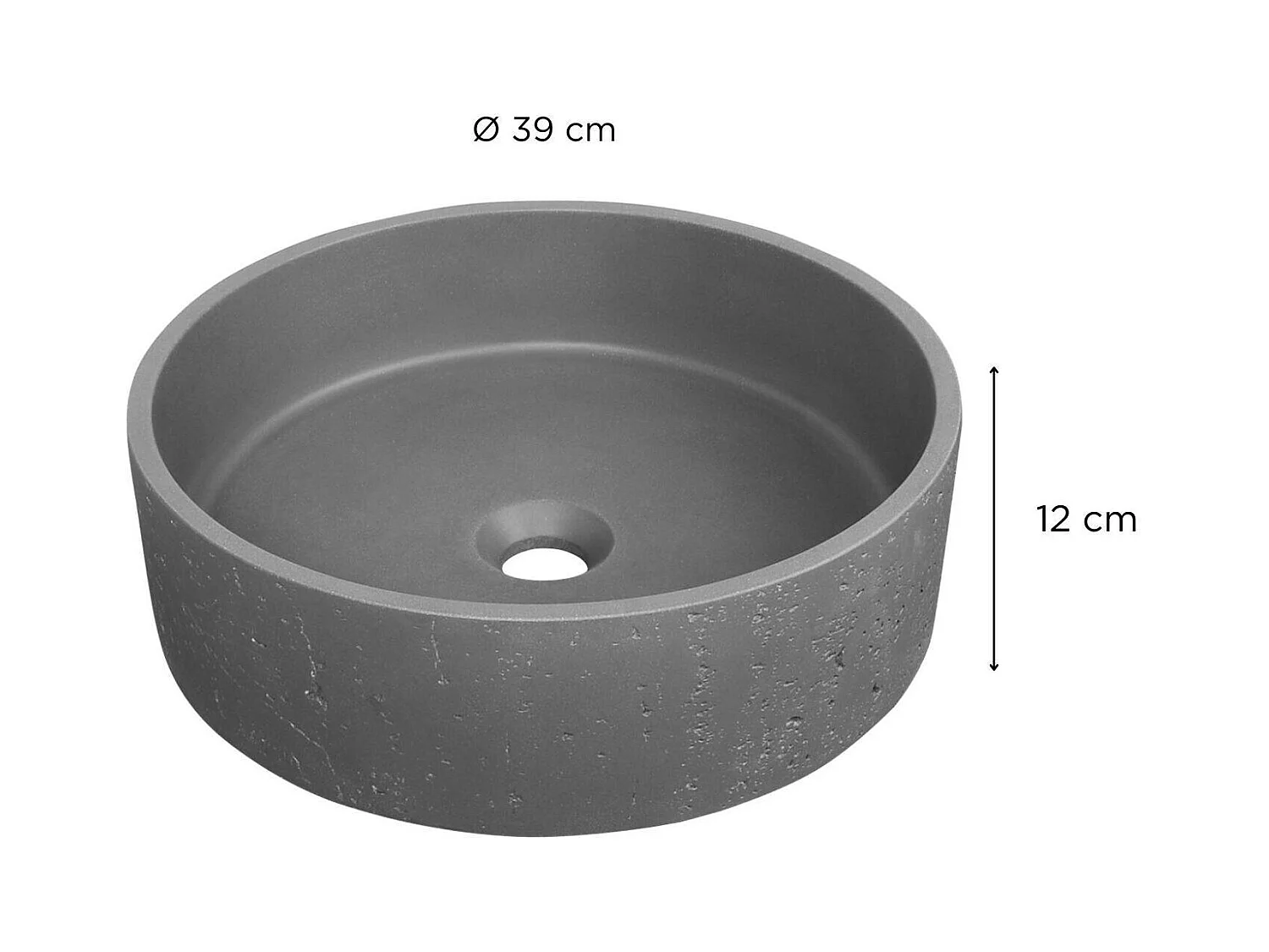 Lavabo sobre encimera redondo SANDY de 39 cm en cemento travertino gris