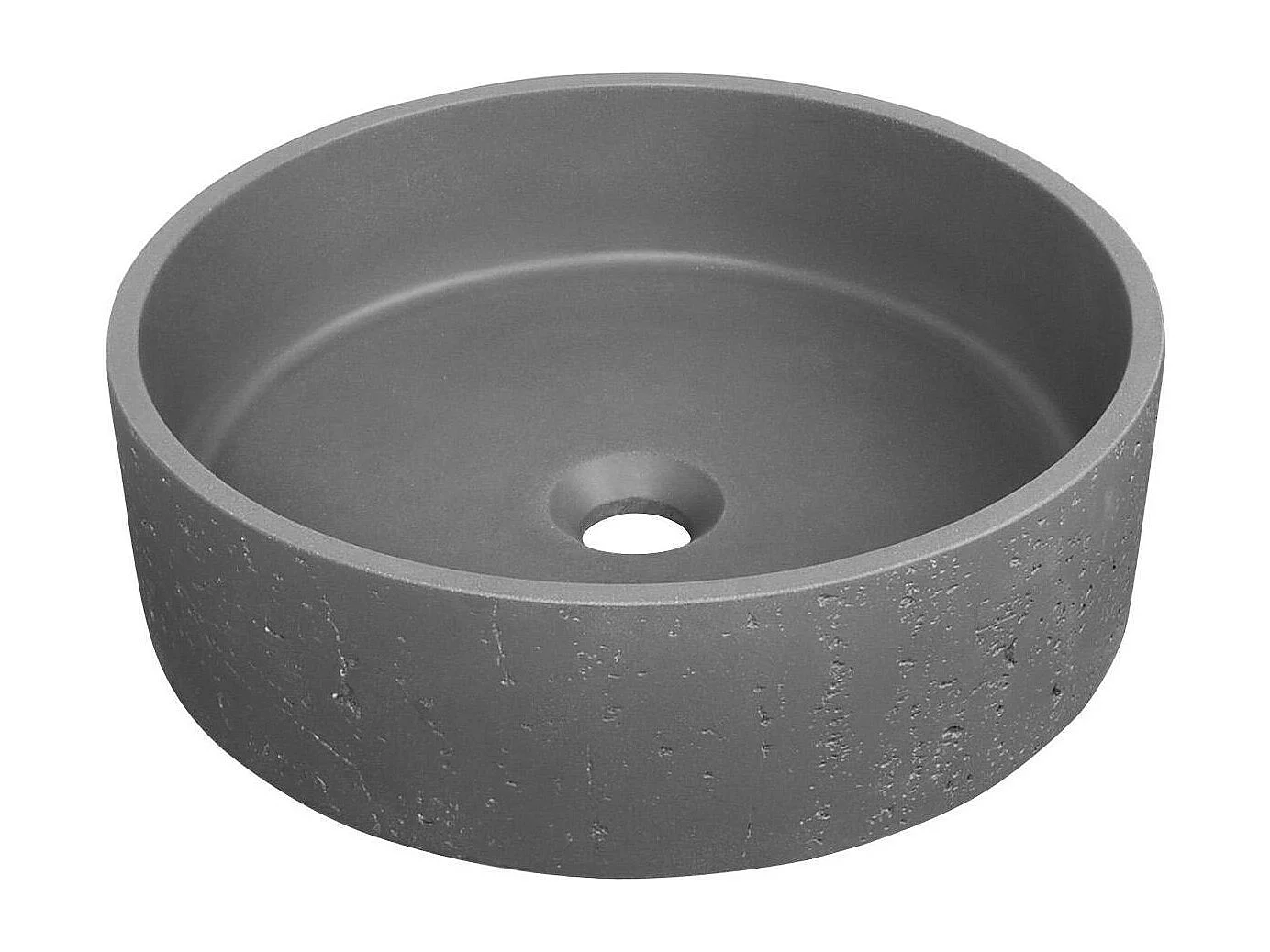 SANDY 39 cm rundes Aufsatzwaschbecken aus grauem Travertinbeton