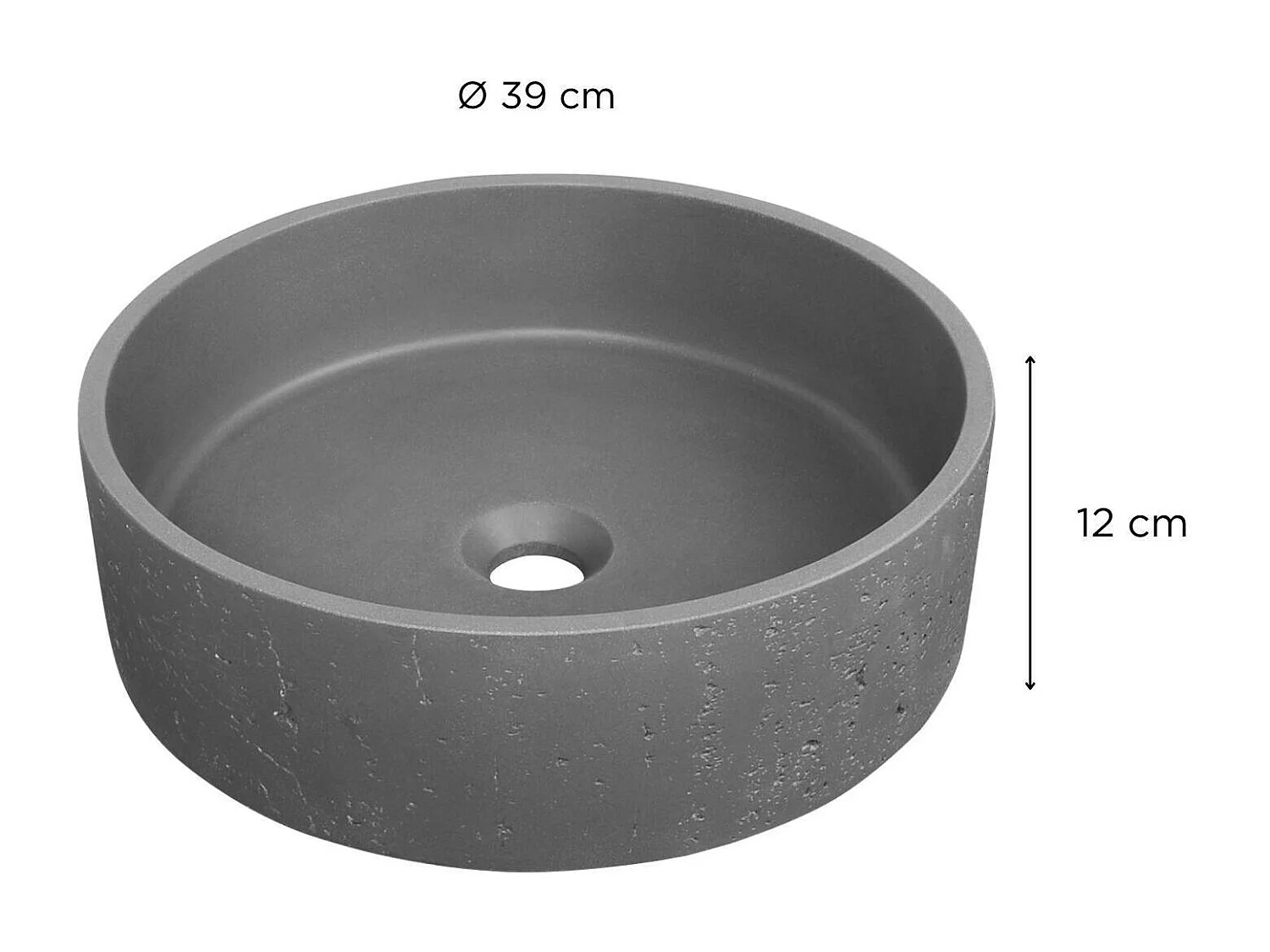 SANDY 39 cm rundes Aufsatzwaschbecken aus grauem Travertinbeton