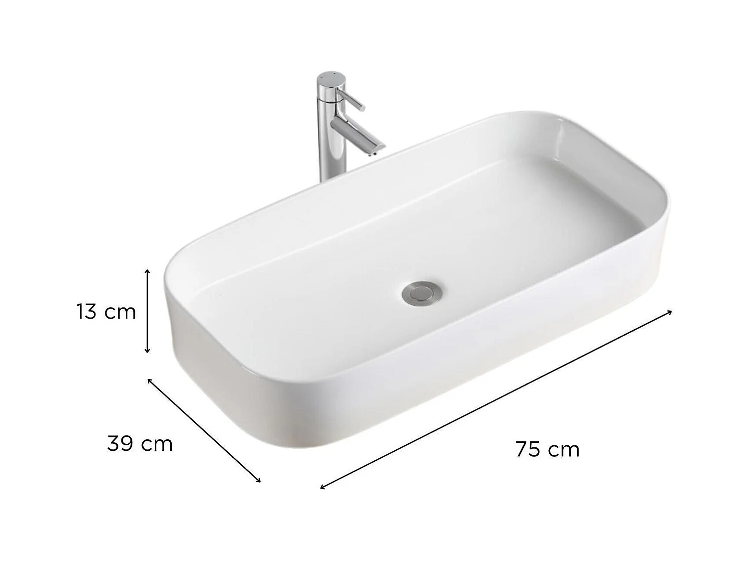 Lavabo rettangolare in ceramica bianca JOSY 75x39cm