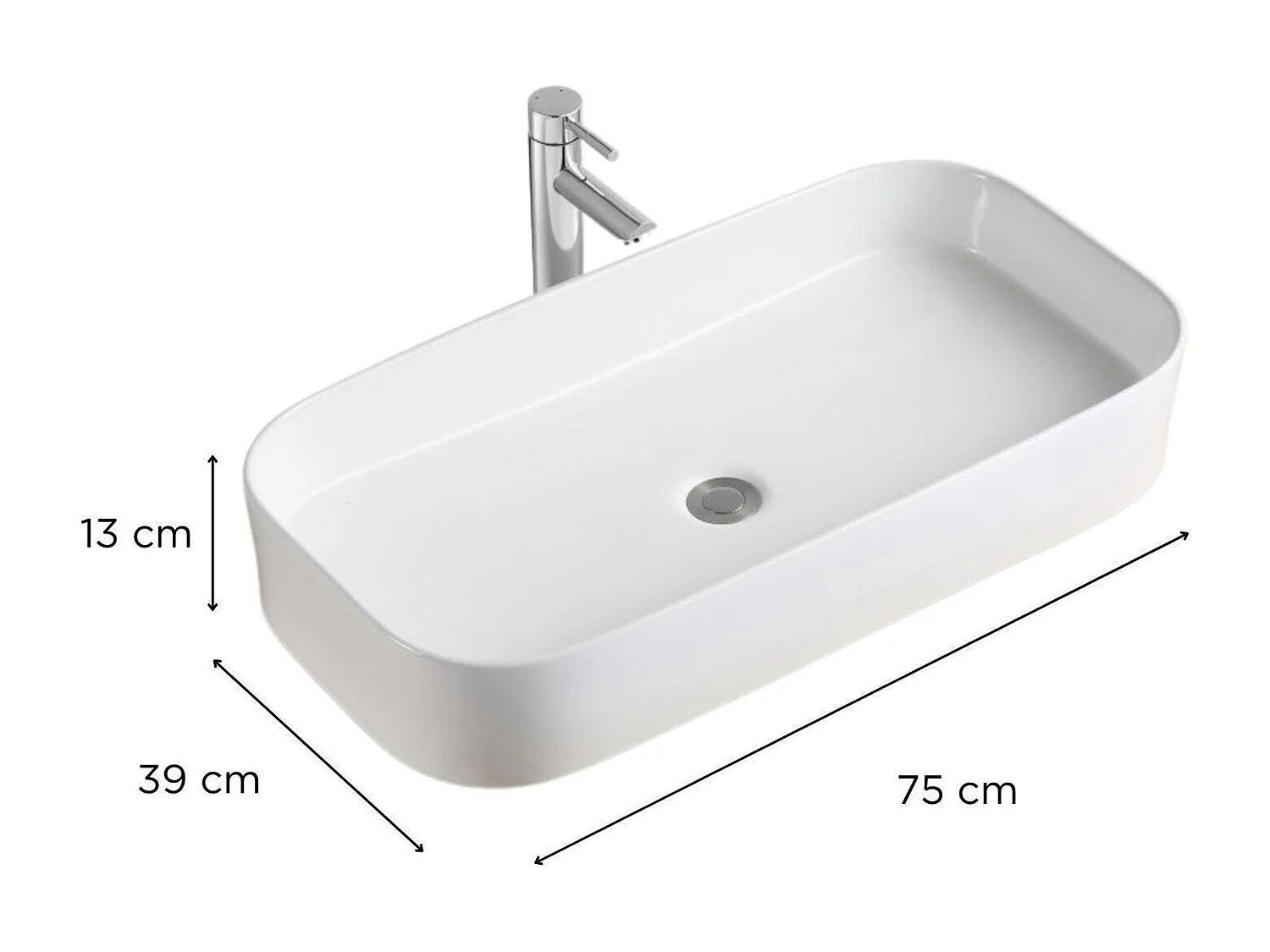 JOSY 75x39cm witte keramische rechthoekige opzetwastafel