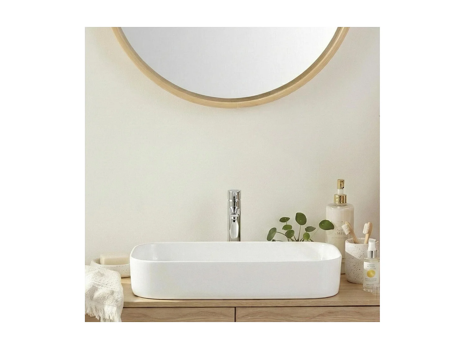 JOSY 75x39cm rechteckiges Aufsatzwaschbecken aus weißer Keramik