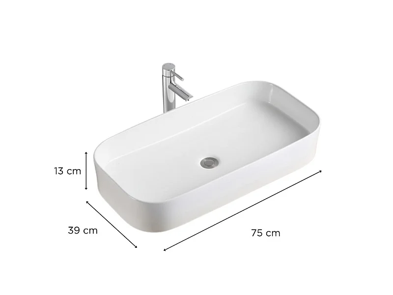 Umywalka JOSY 75x39cm biała ceramiczna prostokątna nablatowa