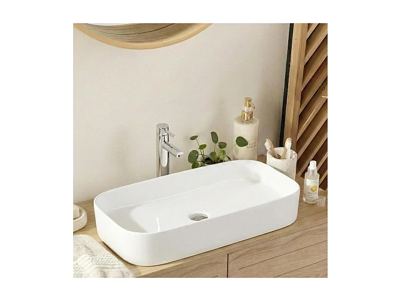 Lavabo rettangolare in ceramica bianca JOSY 75x39cm