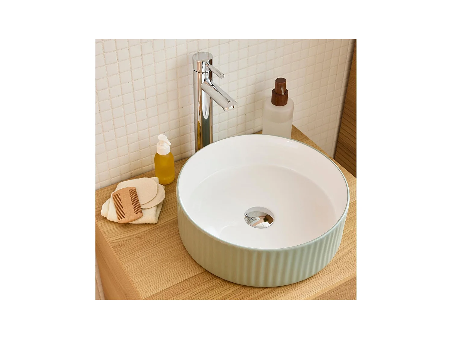 Vasque à poser ronde en céramique ondulée 36cm