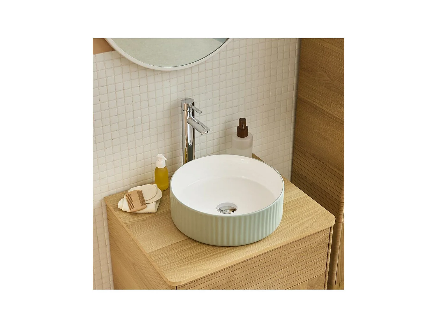 Vasque à poser ronde en céramique ondulée 36cm