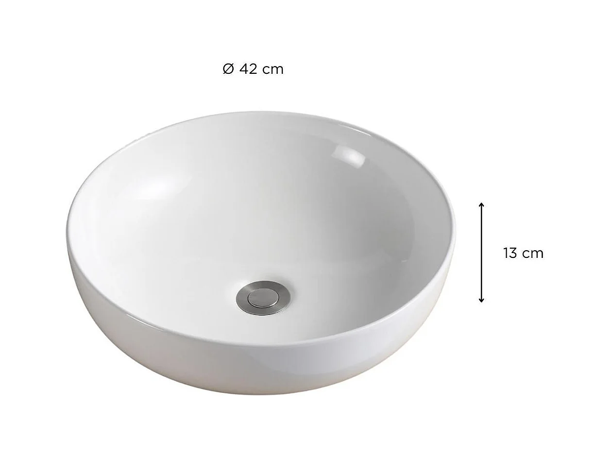 SACHA 42 cm rundes Aufsatzwaschbecken aus weißer Keramik