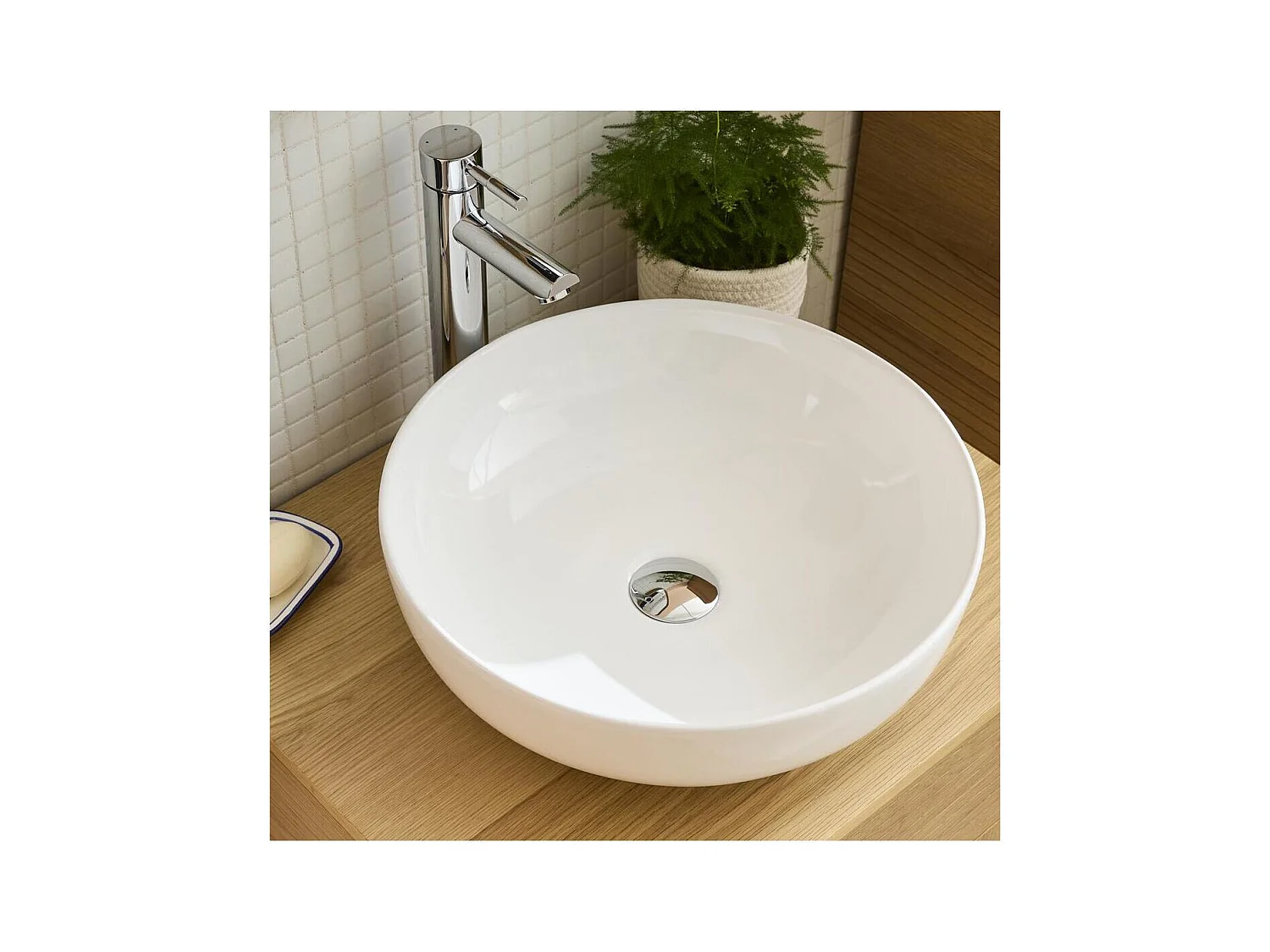 SACHA 42 cm rundes Aufsatzwaschbecken aus weißer Keramik