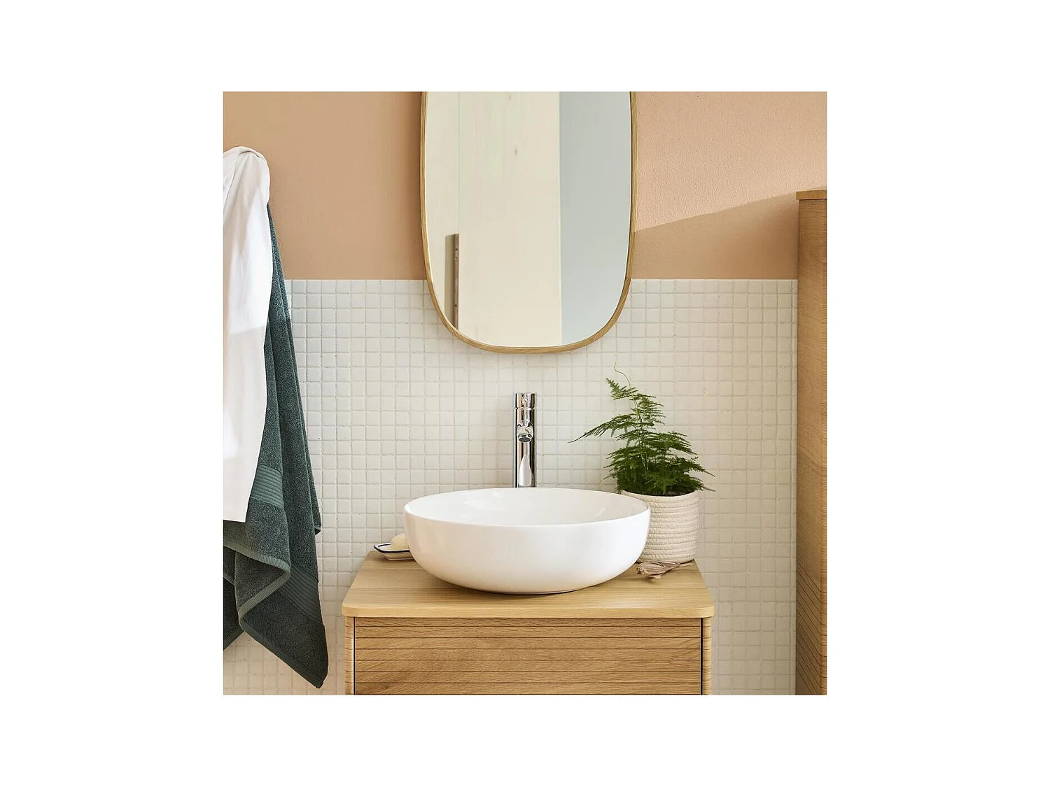 SACHA 42 cm rundes Aufsatzwaschbecken aus weißer Keramik