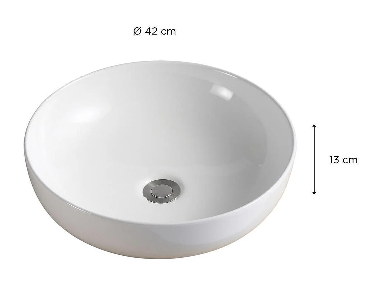 SACHA 42 cm rundes Aufsatzwaschbecken aus weißer Keramik