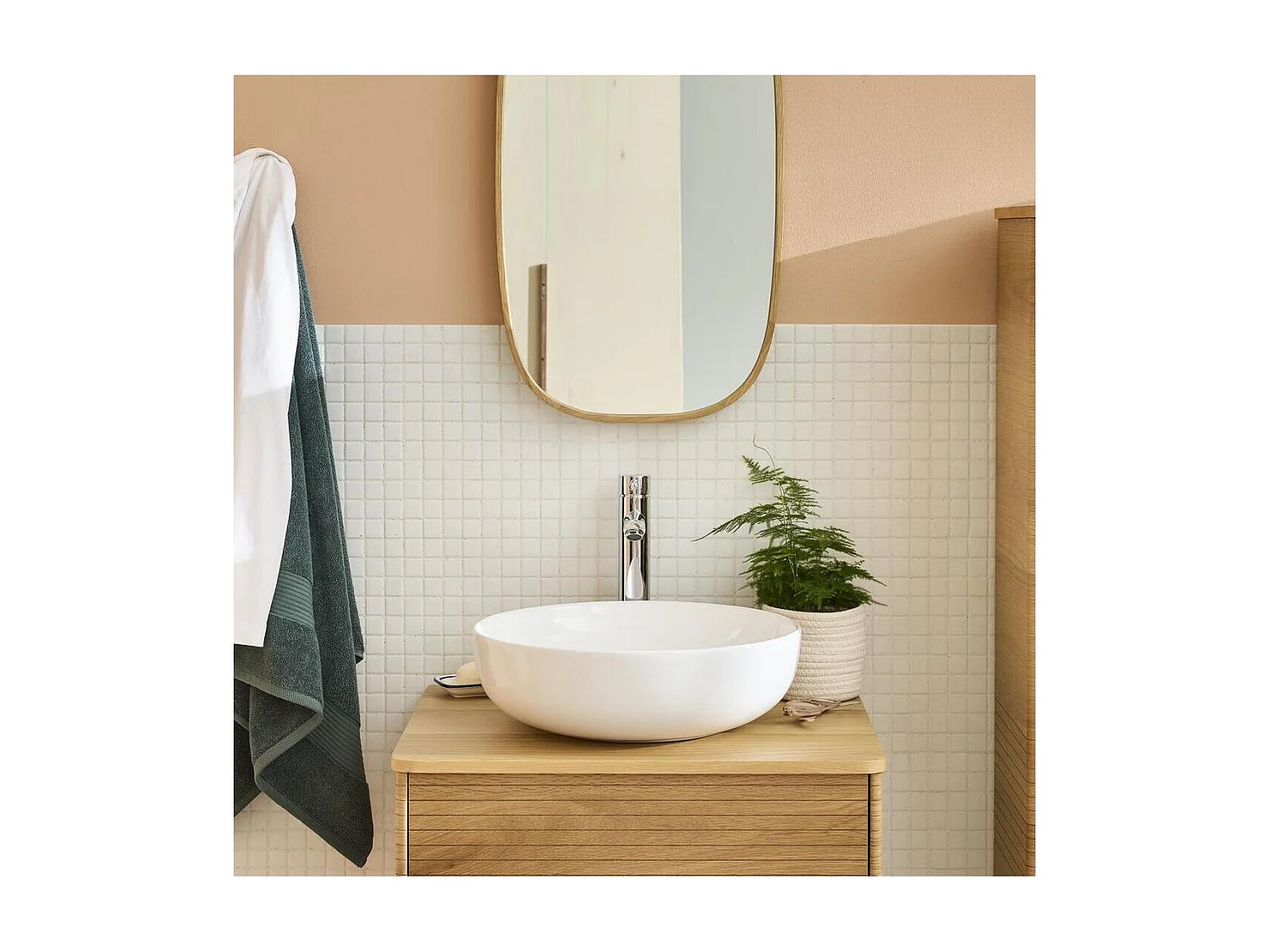 SACHA 42 cm rundes Aufsatzwaschbecken aus weißer Keramik