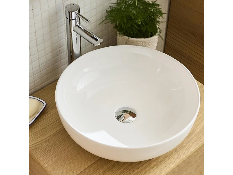 Umywalka nablatowa okrągła biała ceramiczna SACHA 42cm