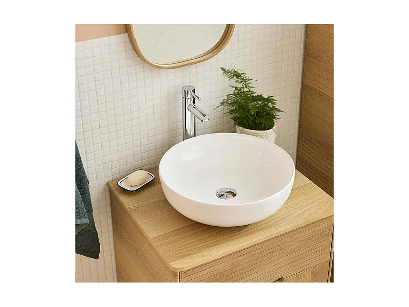 Vasque à poser ronde en céramique blanche 42cm