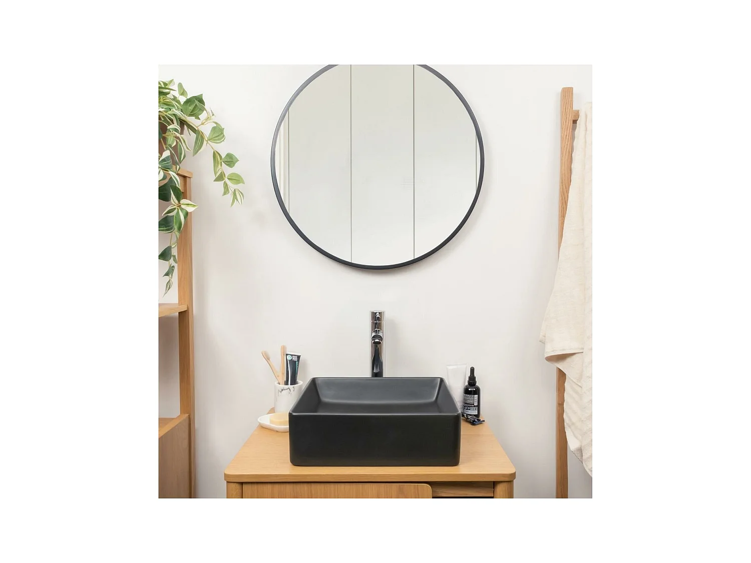 COMA 36,5 cm zwarte keramische vierkante opzetwastafel