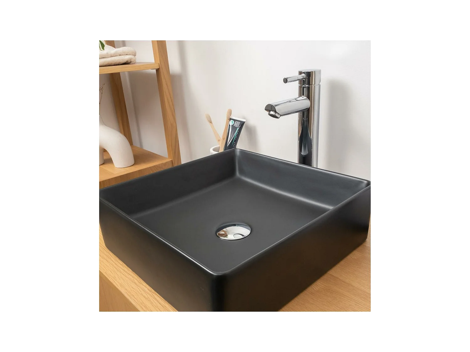 COMA 36,5 cm zwarte keramische vierkante opzetwastafel