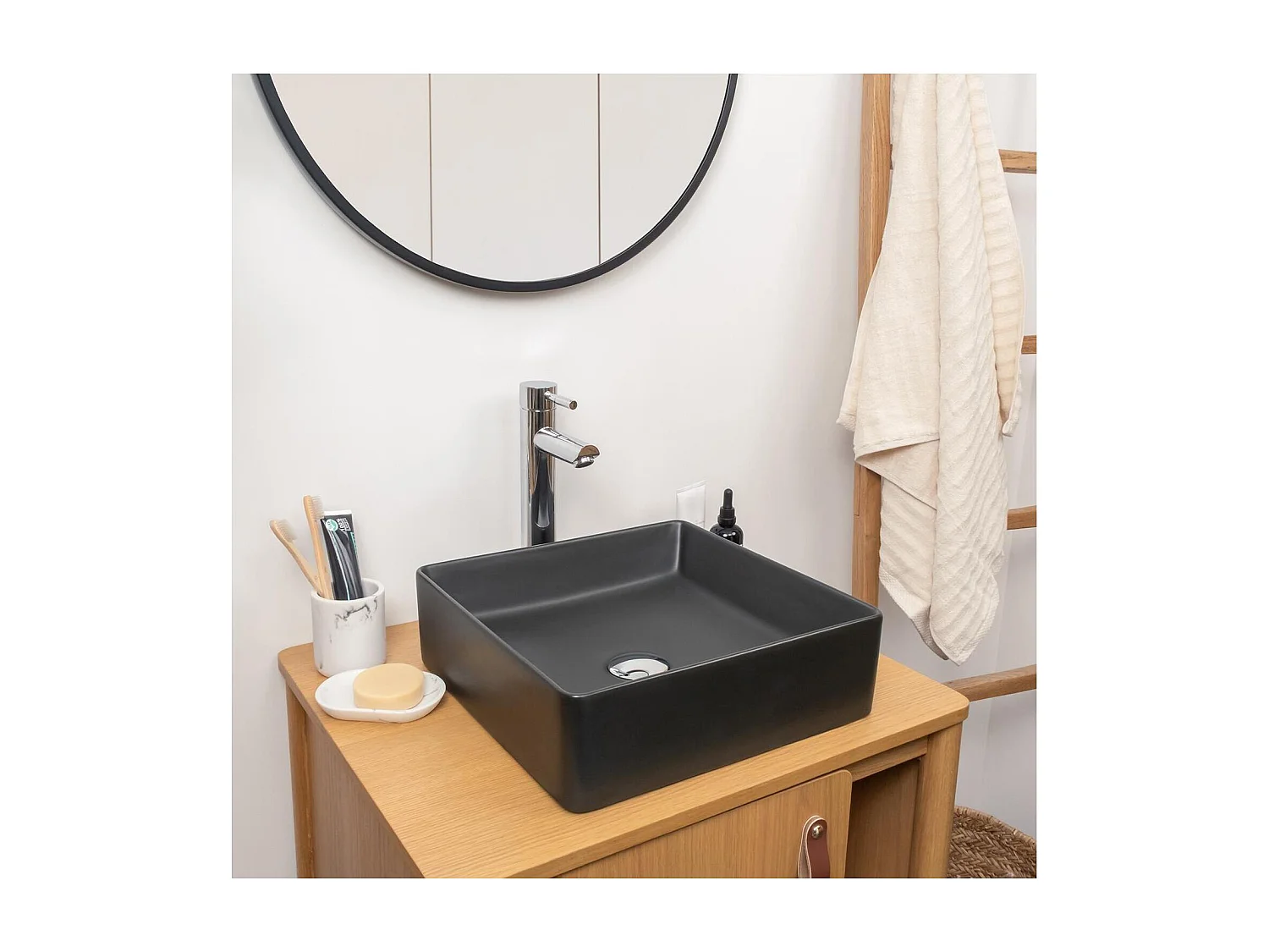 COMA 36,5 cm zwarte keramische vierkante opzetwastafel