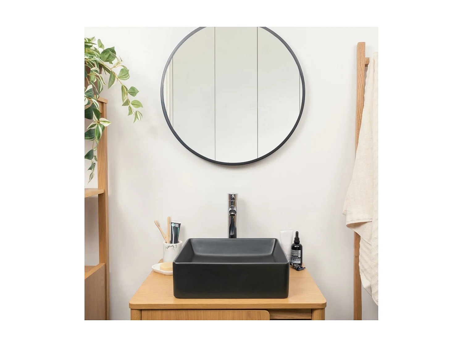 COMA 36,5 cm zwarte keramische vierkante opzetwastafel