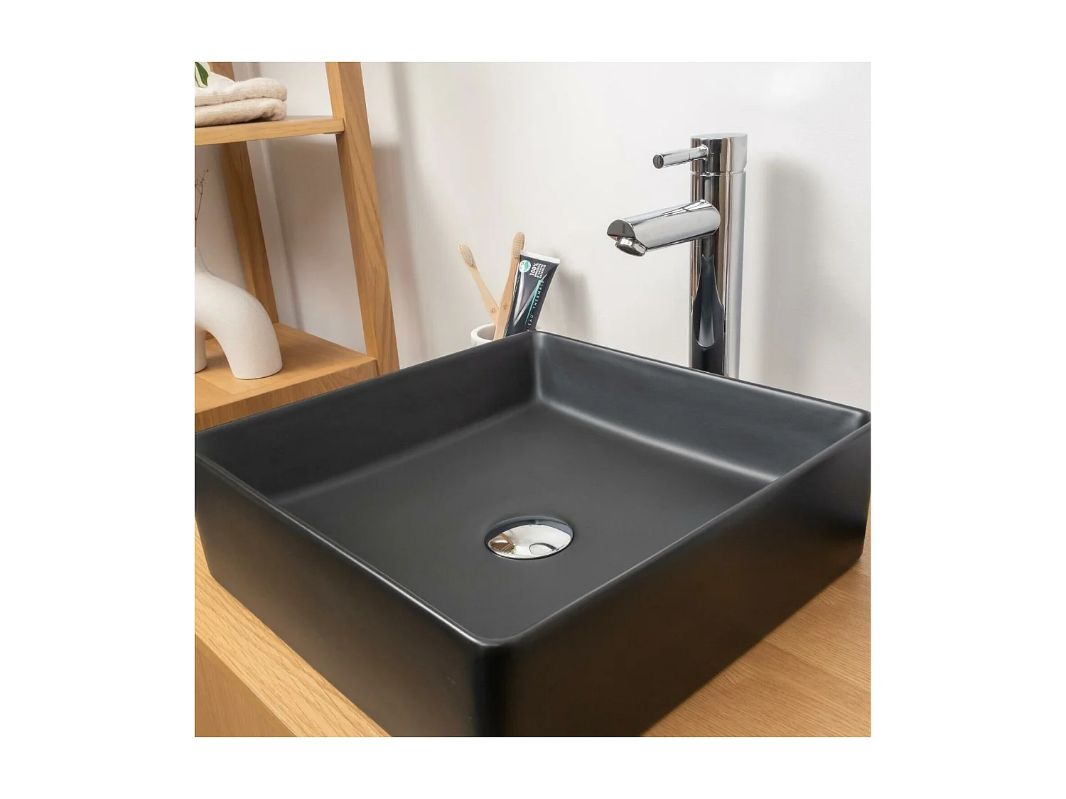 COMA 36,5 cm zwarte keramische vierkante opzetwastafel