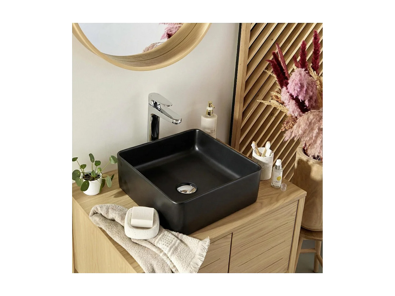 Vasque à poser carrée en céramique noire 36,5cm