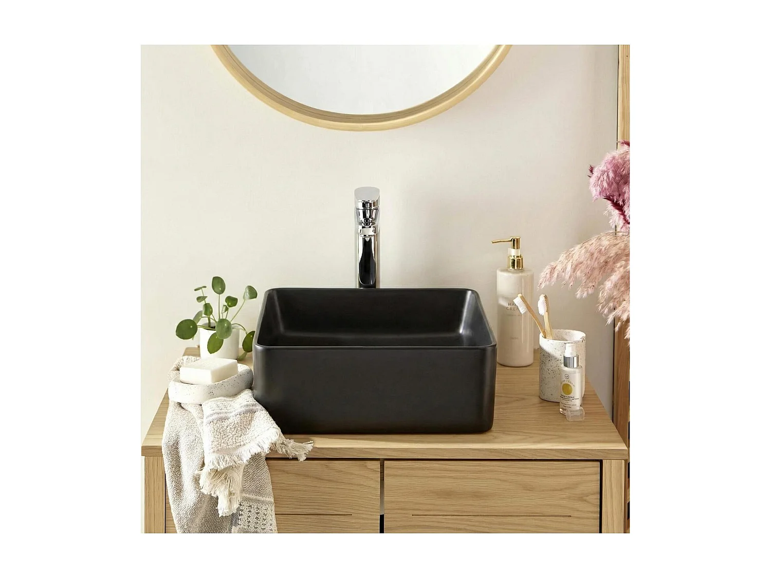 Vasque à poser carrée en céramique noire 36,5cm