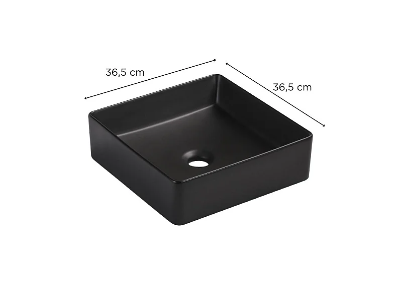 Lavabo sobre encimera de cerámica negra cuadrada COMA de 36,5 cm