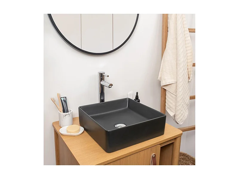Vasque à poser carrée en céramique noire 36,5cm