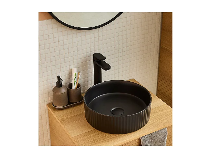 Vasque à poser ronde en céramique ondulée 36cm
