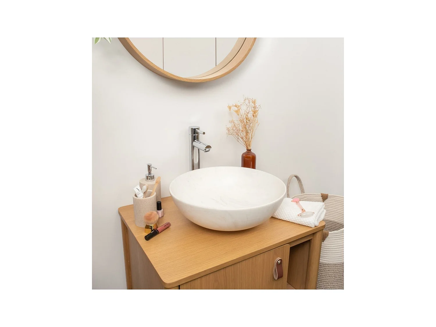 ROMA 39,5 cm rundes Aufsatzwaschbecken aus Keramik mit beigem Marmoreffekt