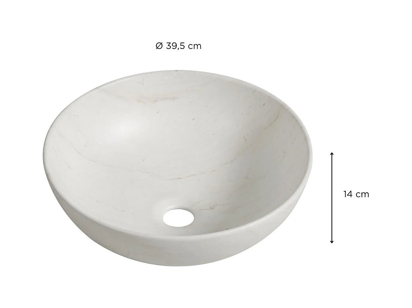 ROMA 39,5 cm rundes Aufsatzwaschbecken aus Keramik mit beigem Marmoreffekt