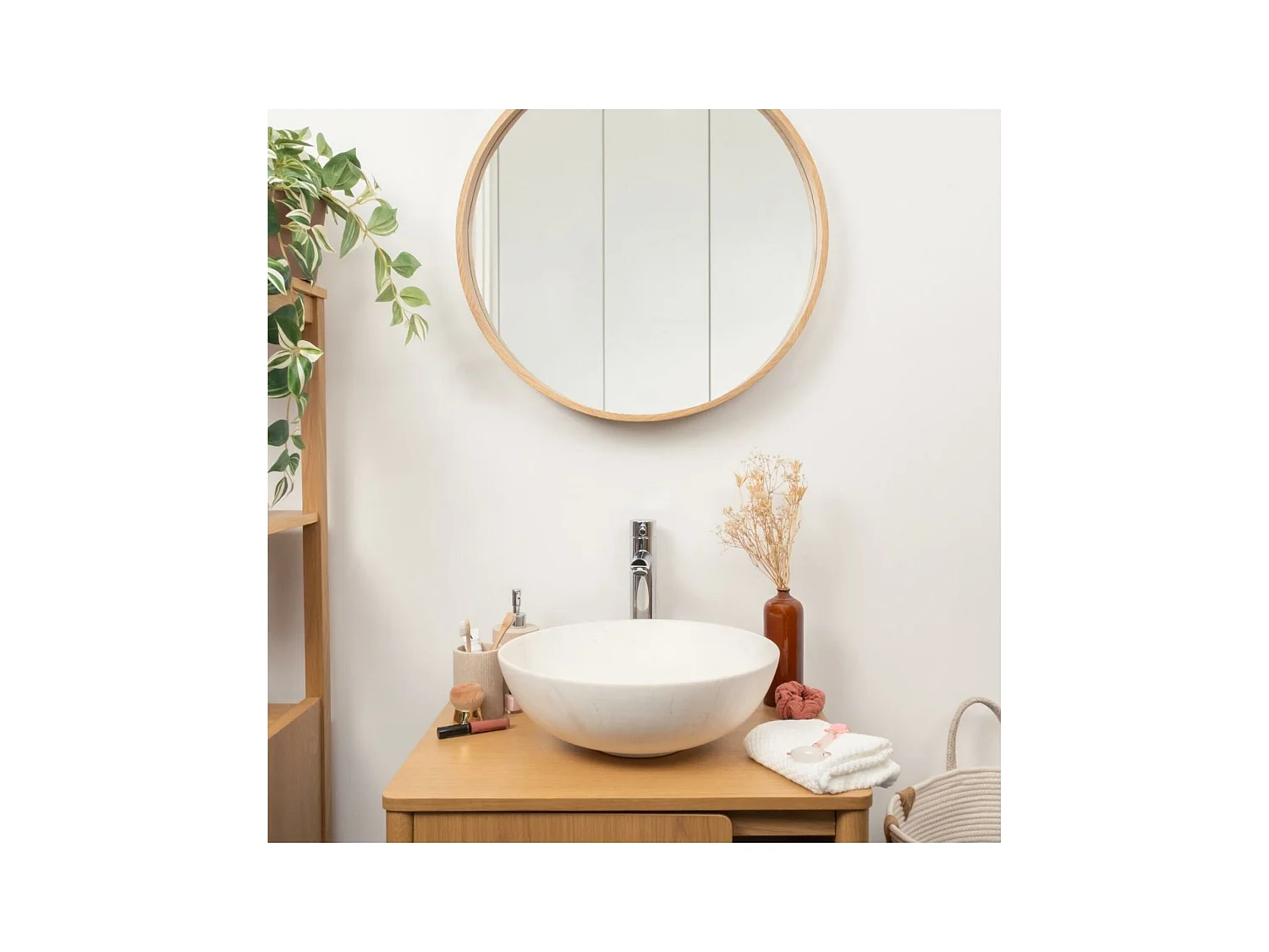 ROMA 39,5 cm rundes Aufsatzwaschbecken aus Keramik mit beigem Marmoreffekt