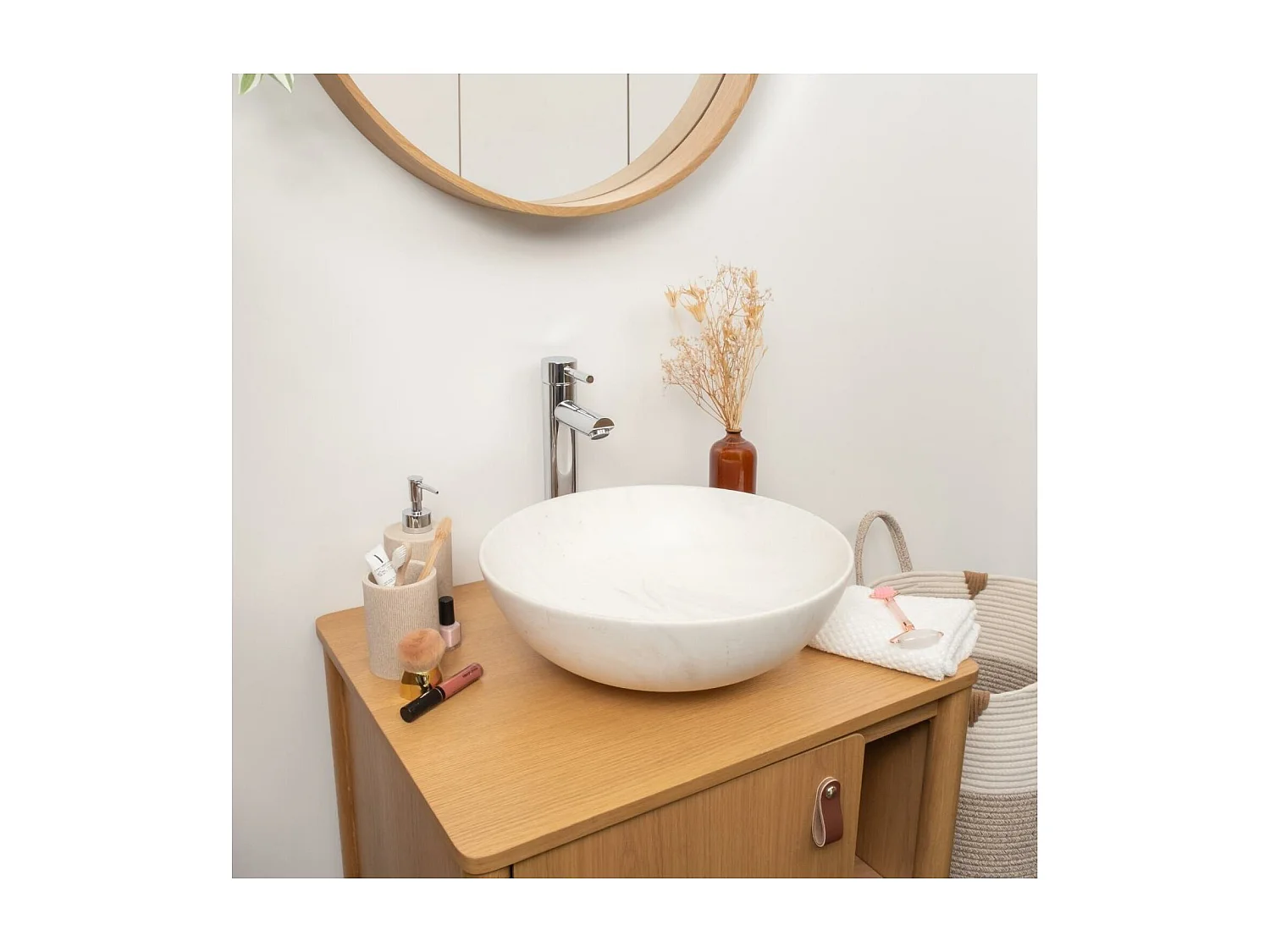 Lavabo de encimera redondo ROMA de cerámica de 39,5 cm con efecto mármol beige