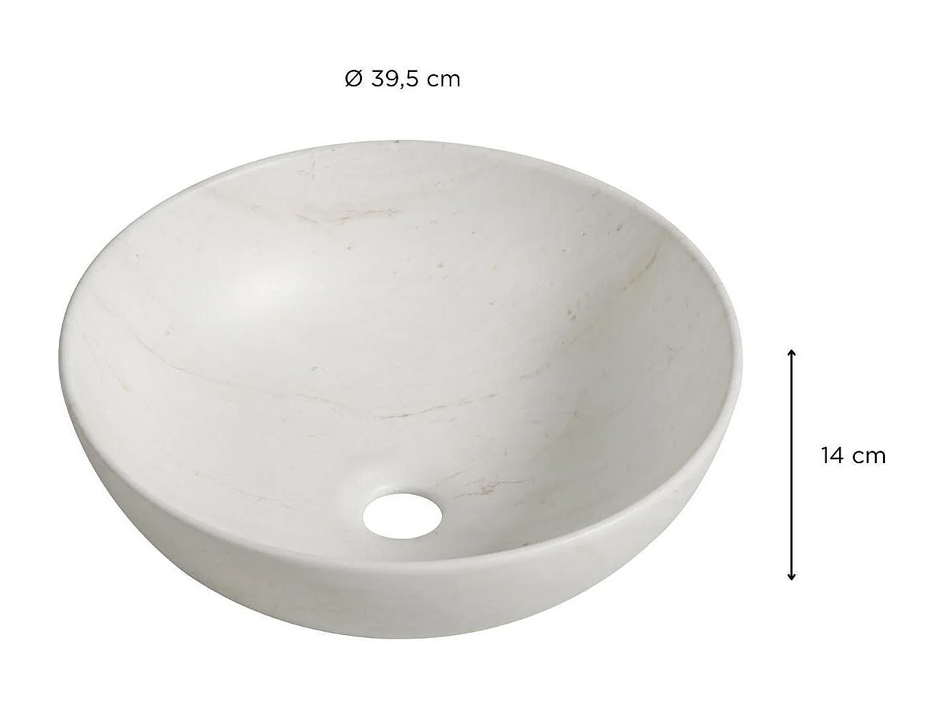 Lavabo de encimera redondo ROMA de cerámica de 39,5 cm con efecto mármol beige