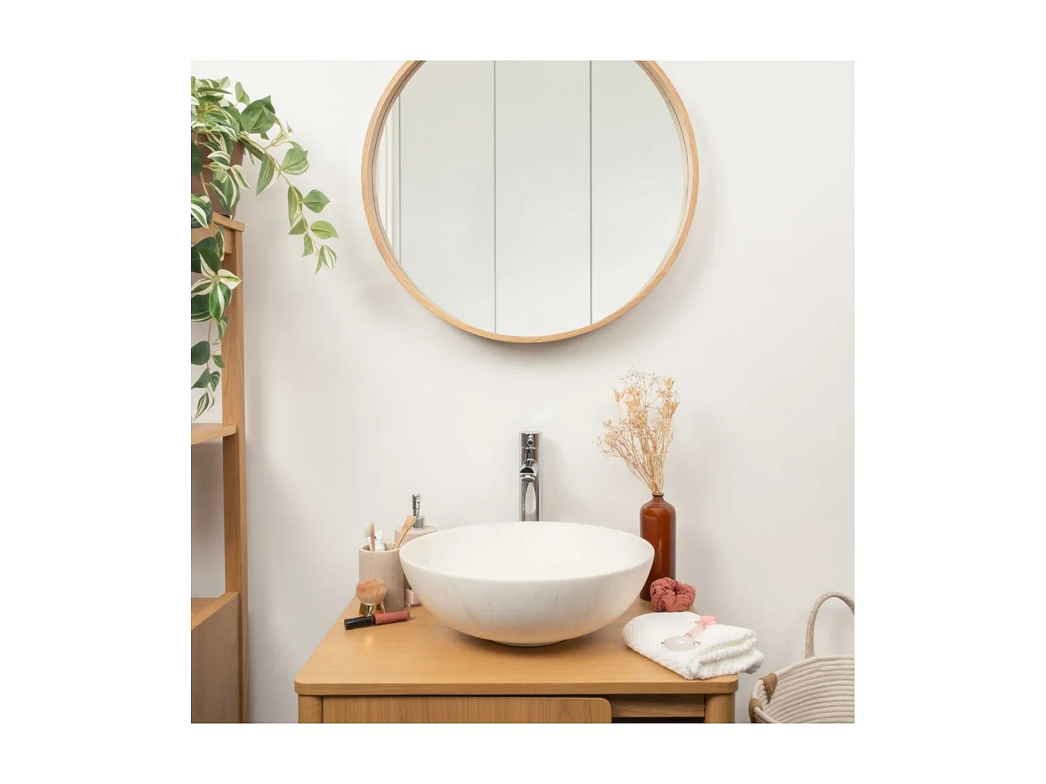 Lavabo de encimera redondo ROMA de cerámica de 39,5 cm con efecto mármol beige