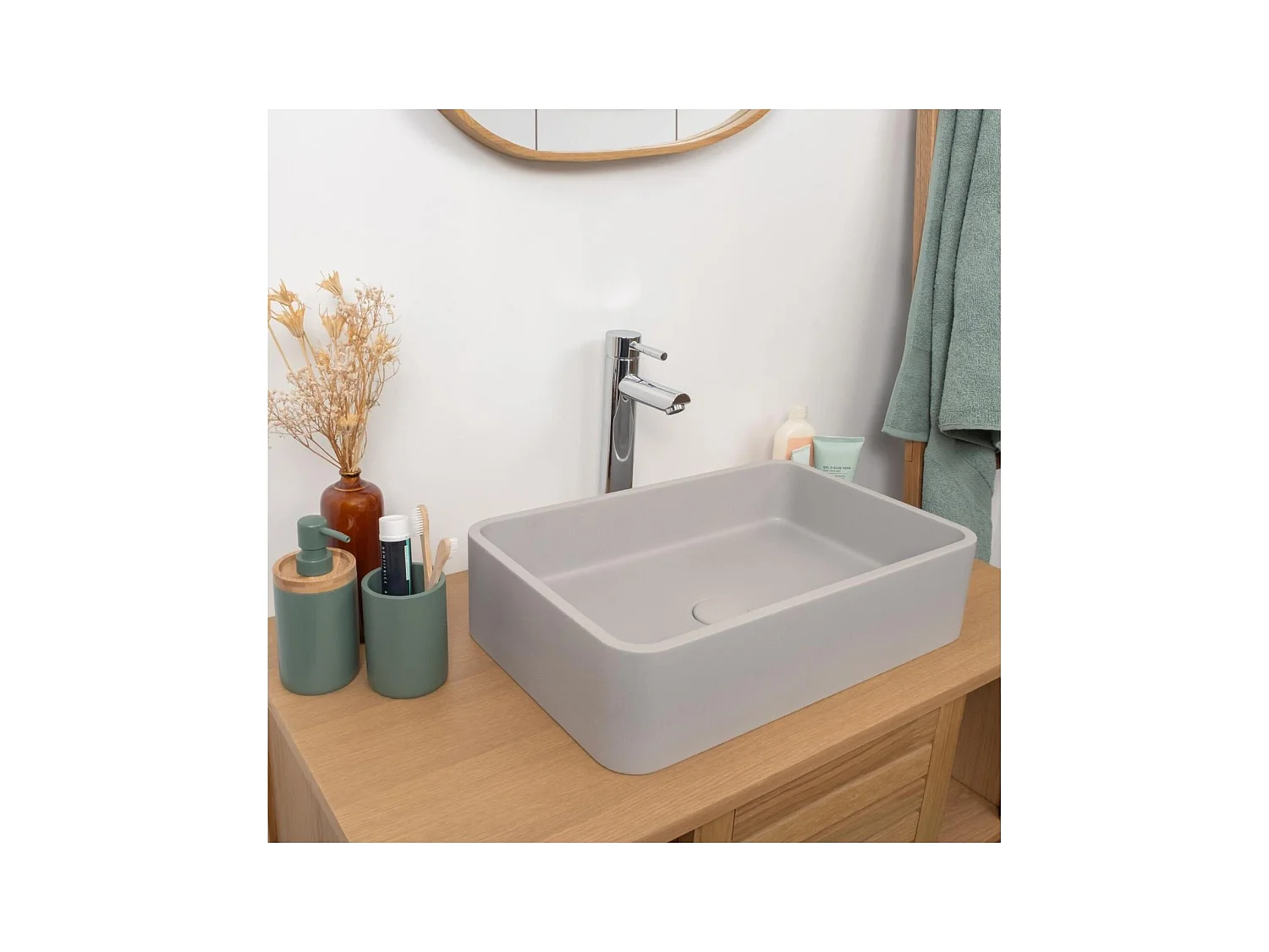 Vasque à poser rectangle en béton gris 50x32,5cm