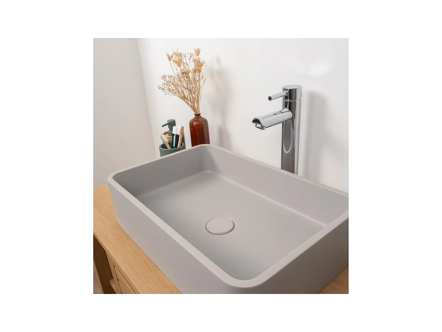 Vasque à poser rectangle en béton gris 50x32,5cm