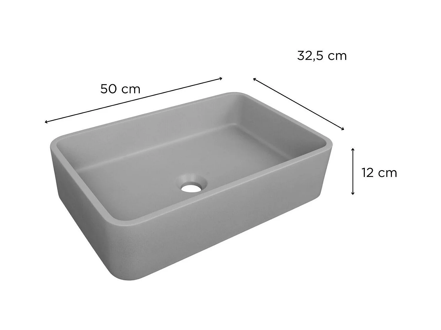 ALAN rechteckiges Aufsatzwaschbecken aus grauem Beton 50x32,5cm