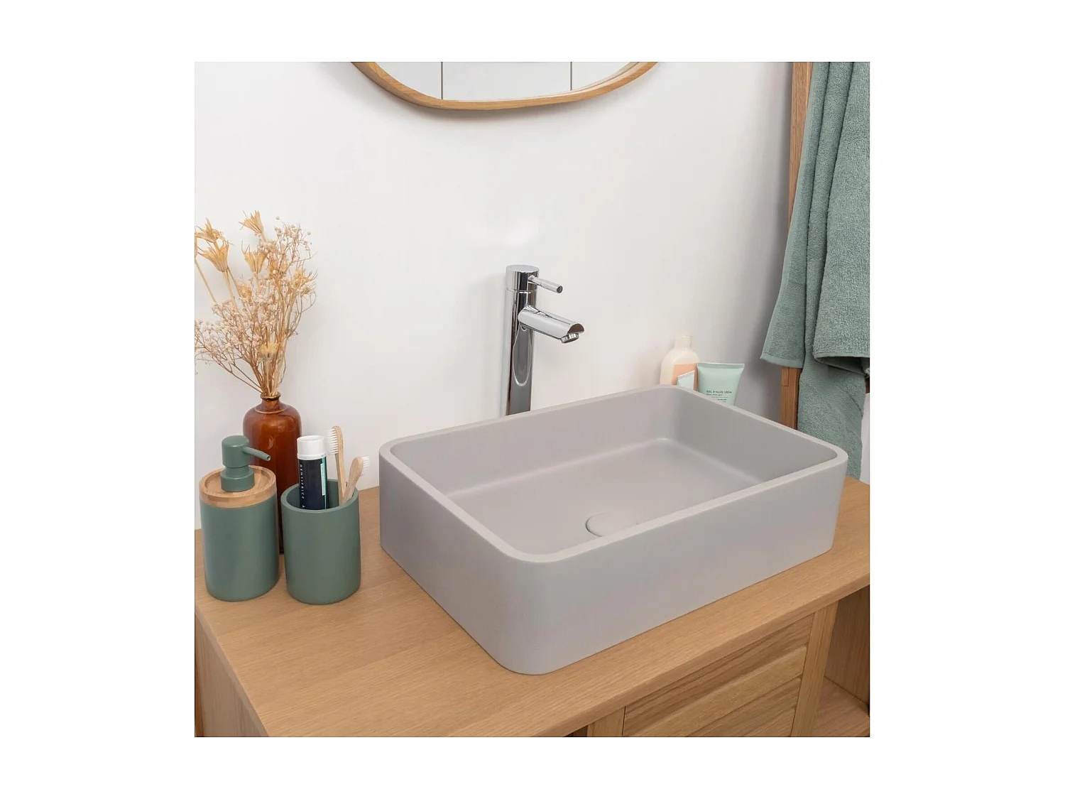 ALAN rechteckiges Aufsatzwaschbecken aus grauem Beton 50x32,5cm