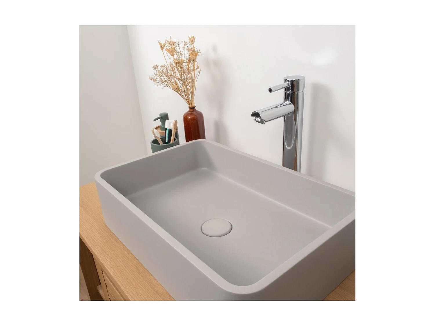 ALAN rechteckiges Aufsatzwaschbecken aus grauem Beton 50x32,5cm