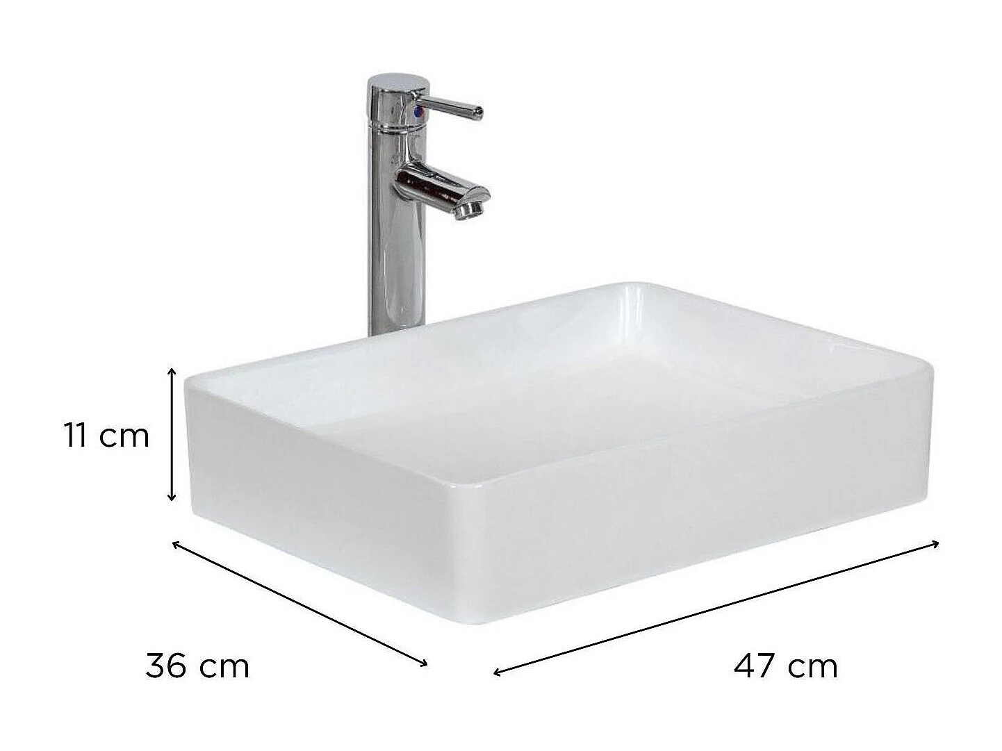 ROMY rechthoekige witte keramische opzetwastafel 47x36cm
