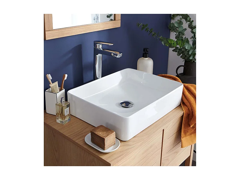 ROMY rechthoekige witte keramische opzetwastafel 47x36cm