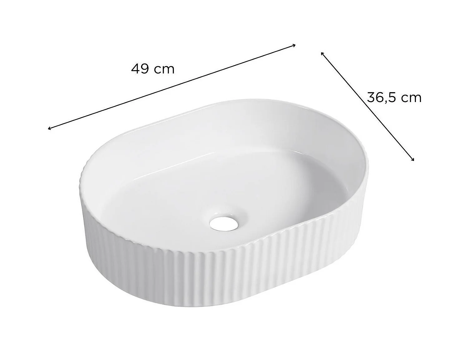 ENA 49x36,5cm ovales Aufsatzwaschbecken aus weißer strukturierter Keramik