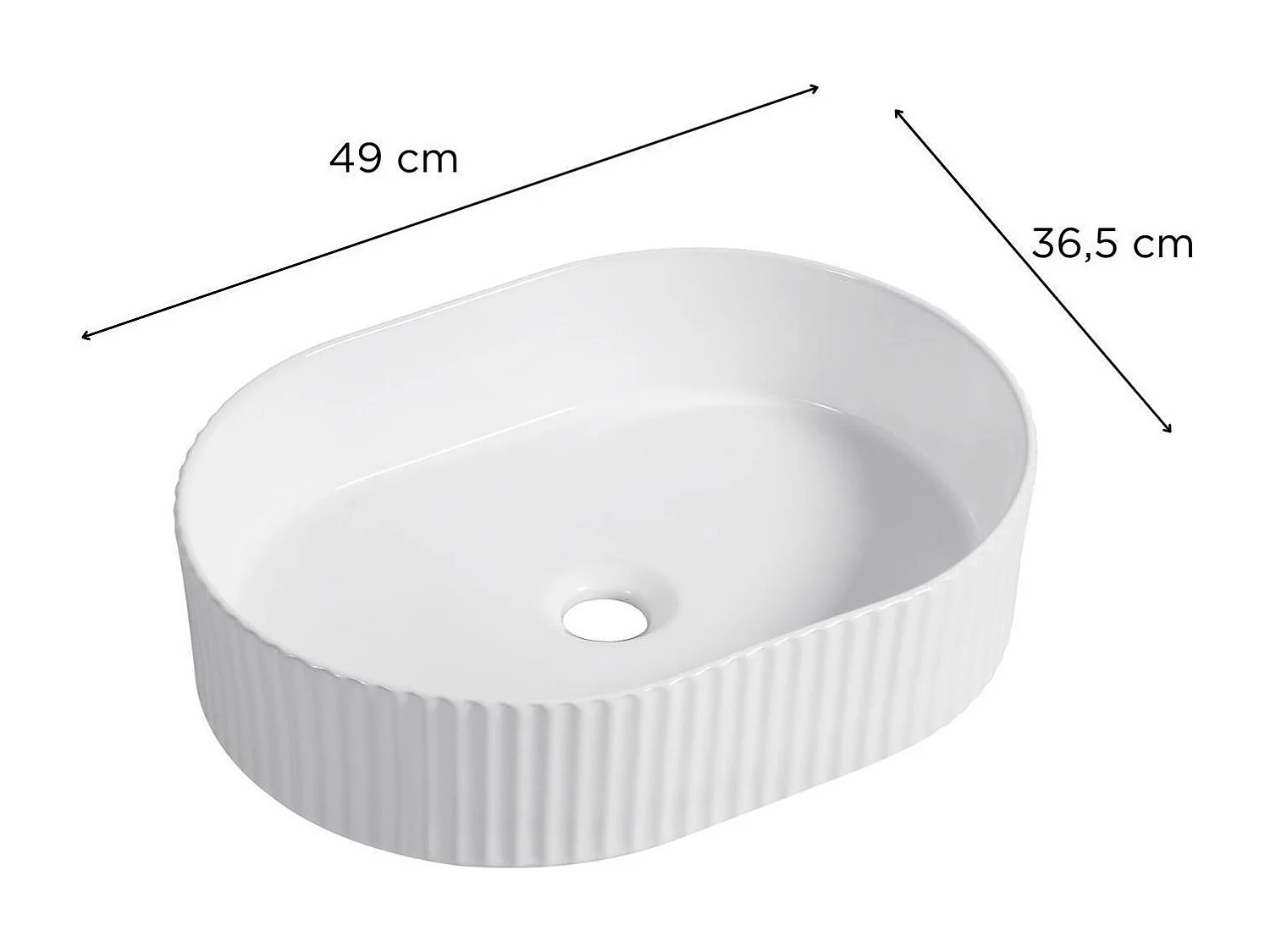 ENA 49x36,5cm ovales Aufsatzwaschbecken aus weißer strukturierter Keramik