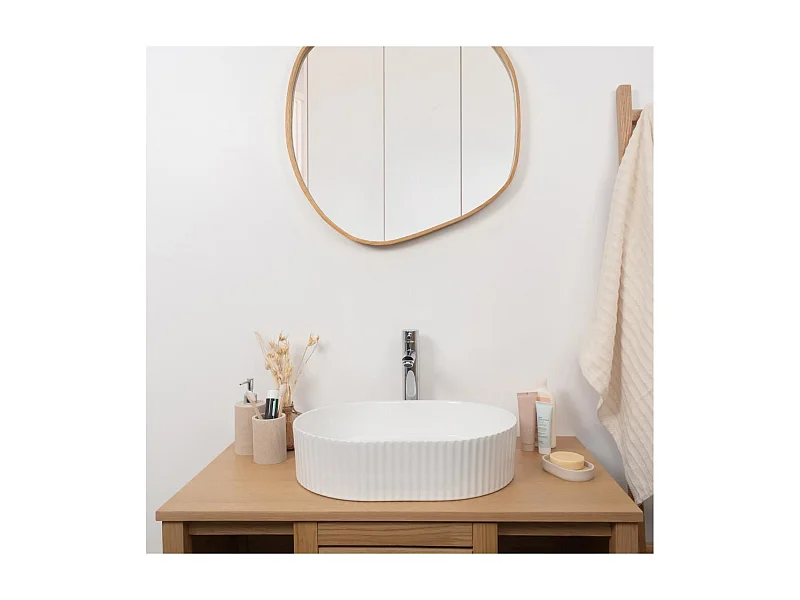 ENA 49x36,5cm ovales Aufsatzwaschbecken aus weißer strukturierter Keramik