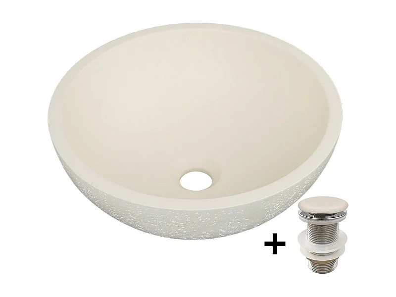 Lavabo da appoggio, vasca in cemento travertino, 36,2x36,2cm, scarico FLORE + JAMES